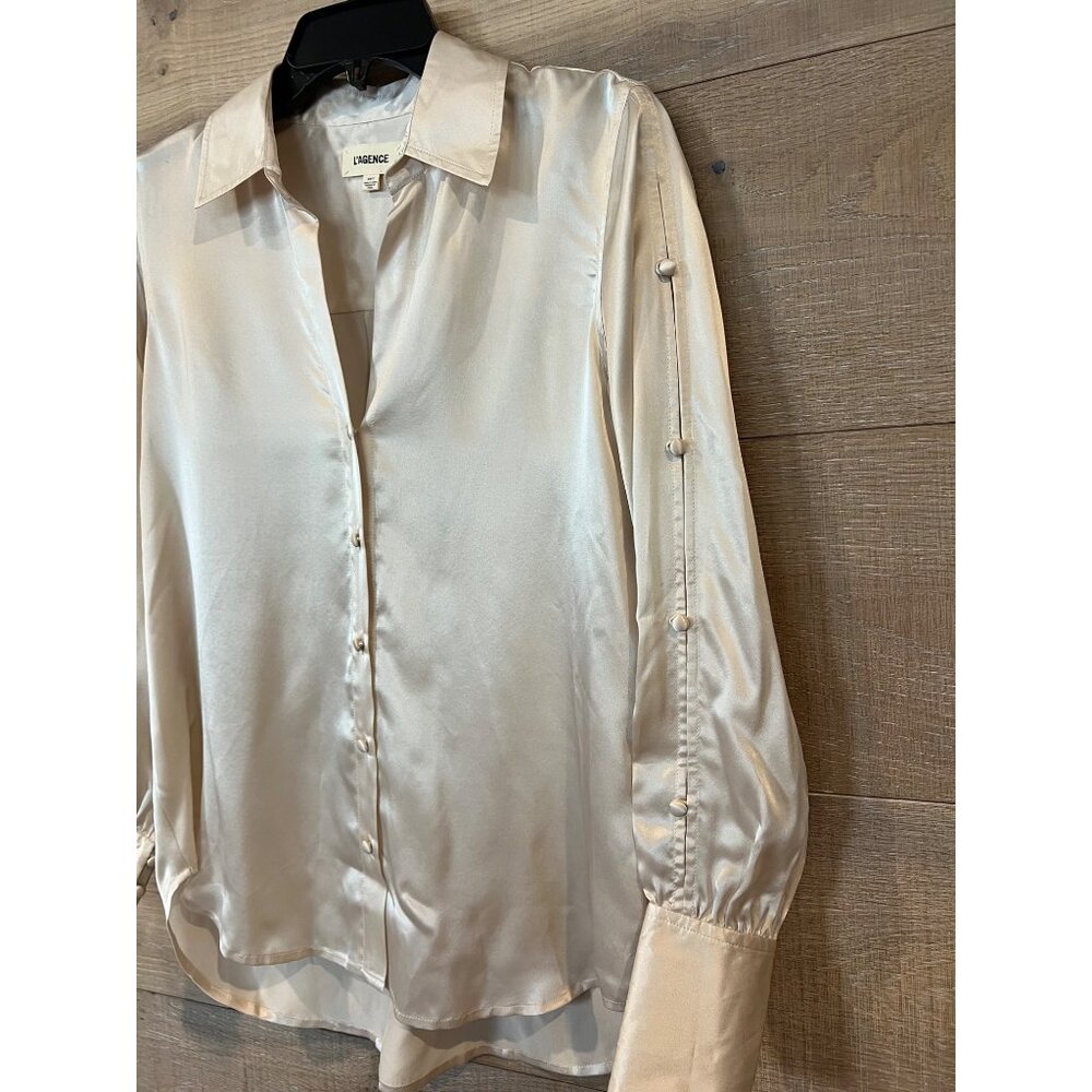 NWOT L'AGENCE Jordy Silk Satin Button-Front Blouse SHIRT SIZE XS - Picture 8 of 10